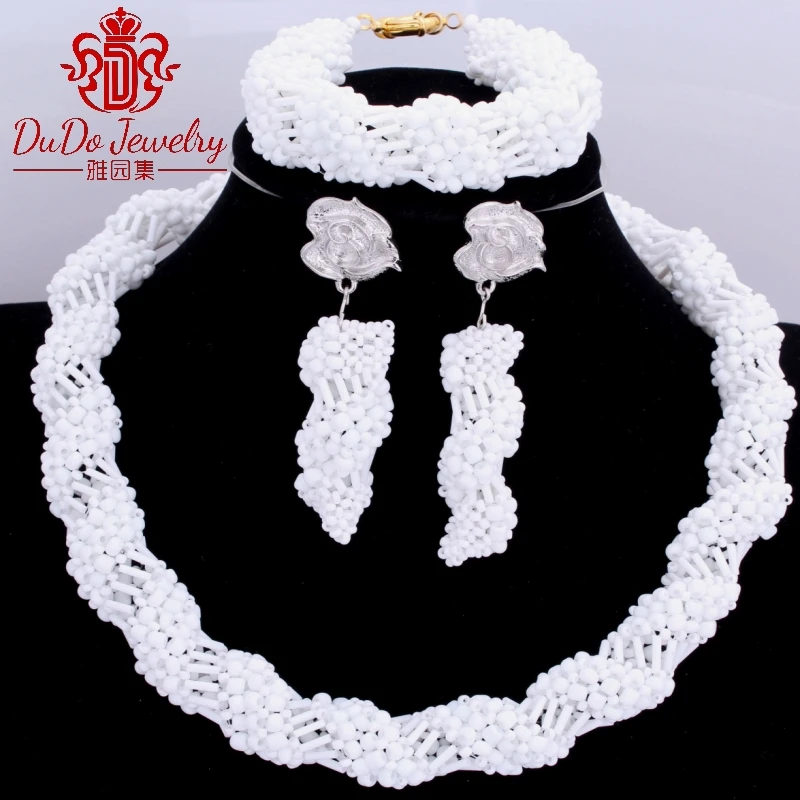 Новинка 2017 комплект ювелирных изделий из белых африканских бусин в нигерийском