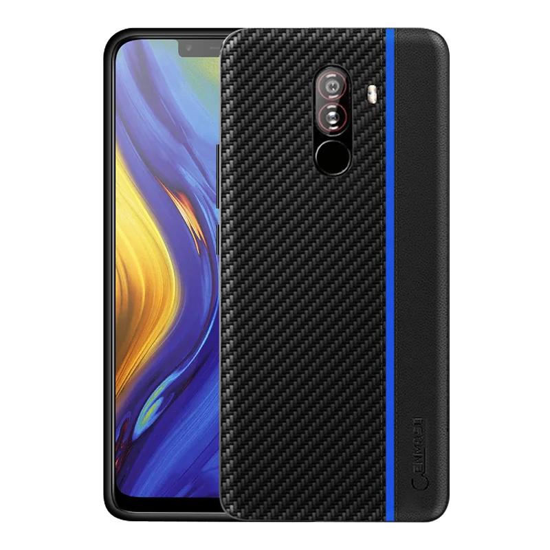Xiaomi Pocophone F1 чехол из углеродного волокна текстурированное покрытие Pocophone F1 полный защитный задний Чехол для телефона Xiaomi Pocofone F1 чехол - Цвет: Blue