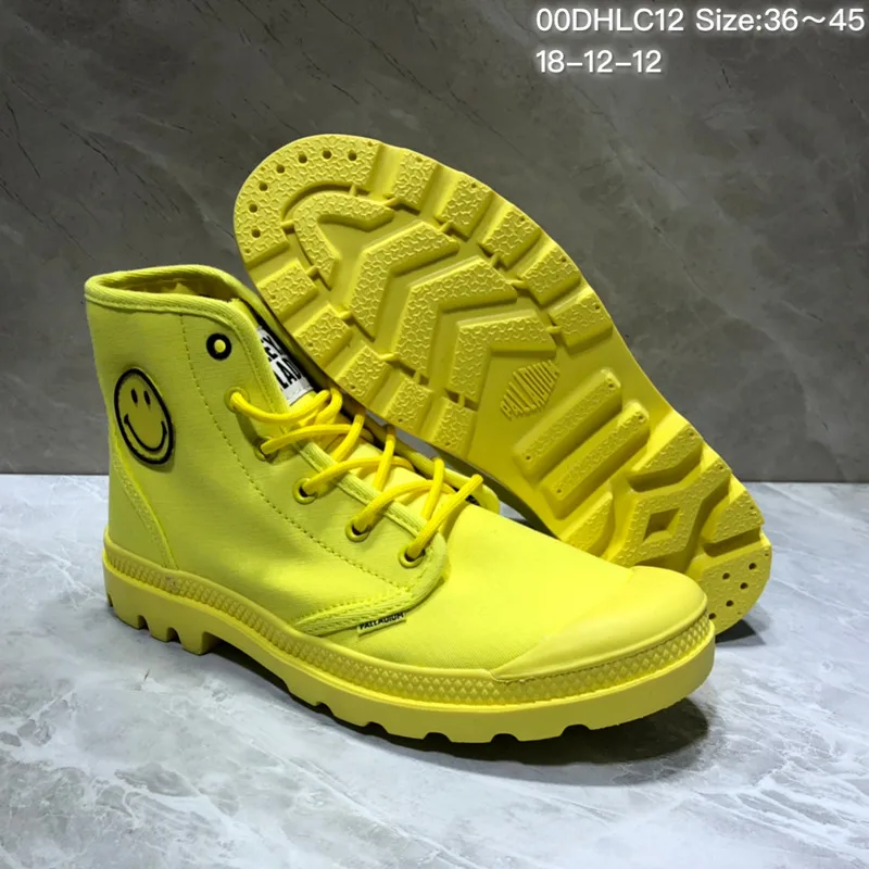 PALLADIUM Pampa/классические кроссовки с высоким берцем, Мужская парусиновая обувь на шнуровке, высокий стиль, желтая улыбающаяся мордочка, повседневная обувь, 40-45