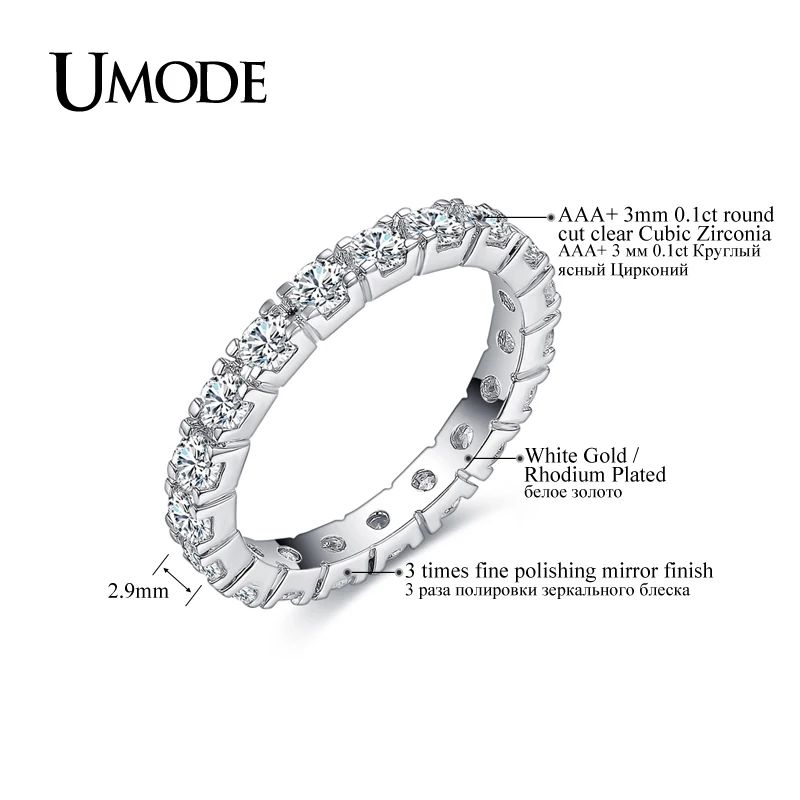 UMODE, новинка, горячие подарки, белое золото, 0.1ct, круглый искусственный CZ камень, круг, обручальные кольца вечности, кольца, ювелирные изделия для женщин UR0357