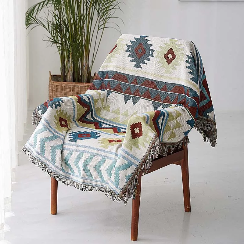 Geometric Pattern Summer Knitted Blanket Cotton Throw Blankets for Sofa Cover Air-conditioned Room Tippet Tassels 3 Size Manta |