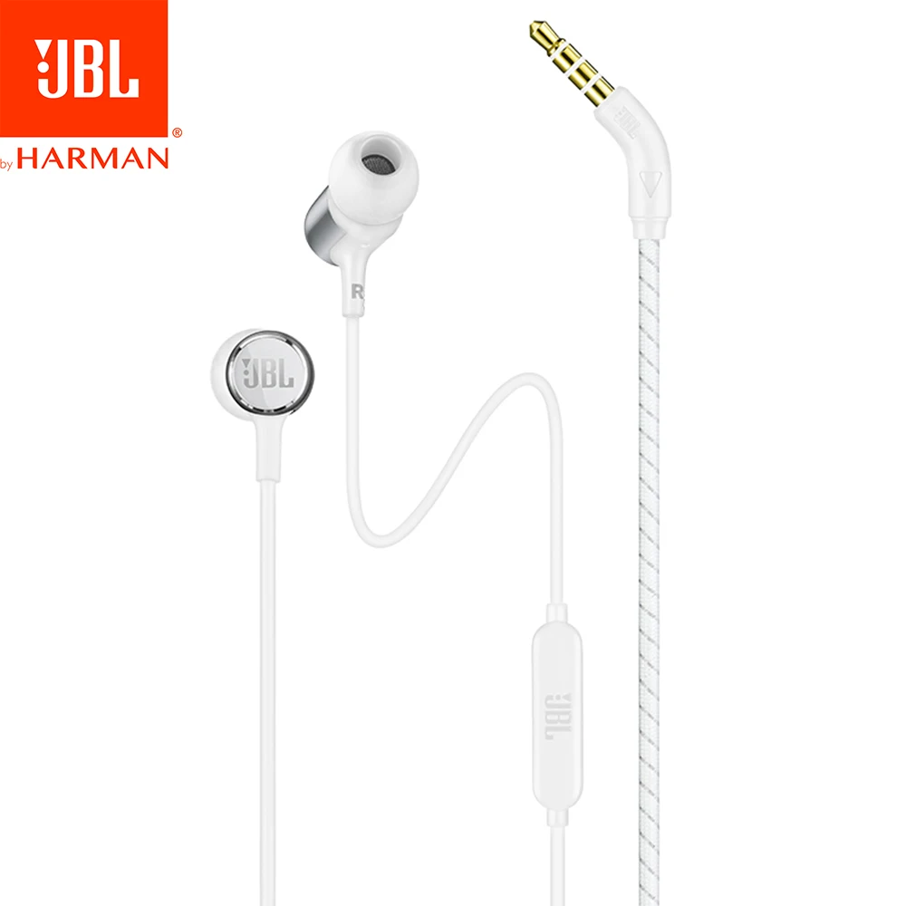 Белый JBL LIVE 100 3,5 мм проводные наушники с микрофоном стерео звук наушники динамическая гарнитура тяжелый бас звук наушники - Цвет: Белый