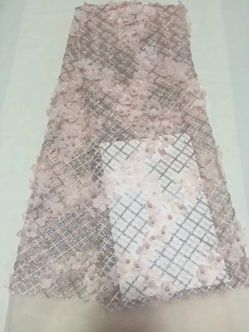 3d flower lace with beads african tissu dentelle french net embroidered tulle 2018 latest hot sale5yard/lotCD-71 |