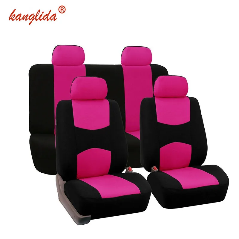 Розовый KANGLIDA 9pc Car Seat Cover Full Car Best Car Seat Covers Set for Lada Universal Fit Interior Accessories - Название цвета: Розовый