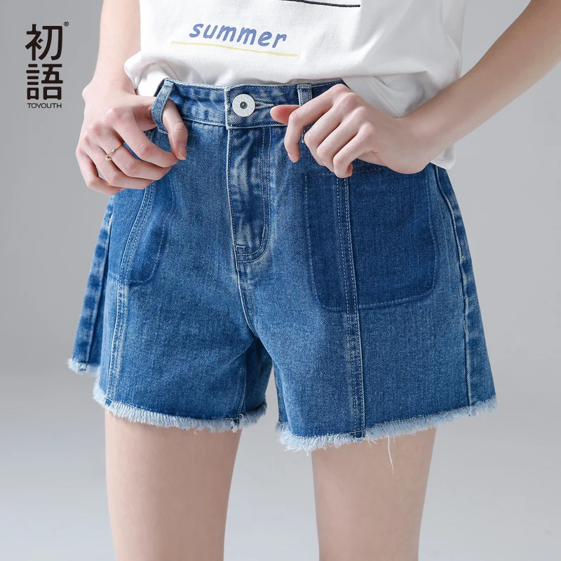 Женские джинсовые шорты Toyouth повседневные с высокой талией в Корейском стиле на