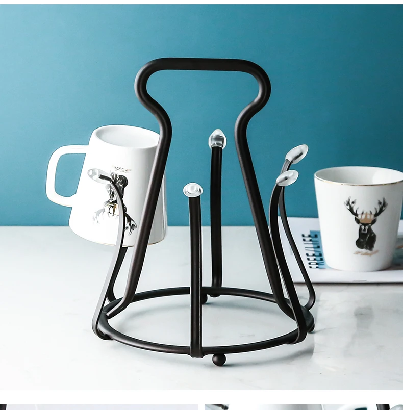 Round wrought iron cup holder creative home living room upside down drain mug rack storage hanging glass shelf mx6251641