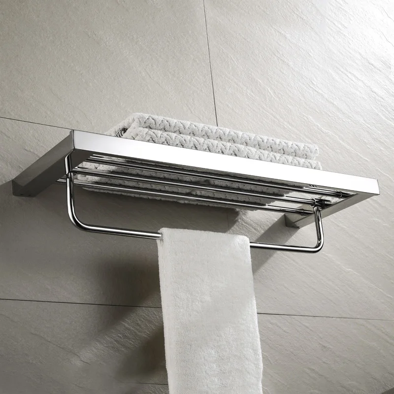 Towel Rack Набор аксессуаров для ванной, Полка для полотенец из нержавеющей стали, держатель для рулона бумаги, настенный держатель для зубных щеток, держатель для туалетной щетки серебристого цвета - Цвет: Towel Rack