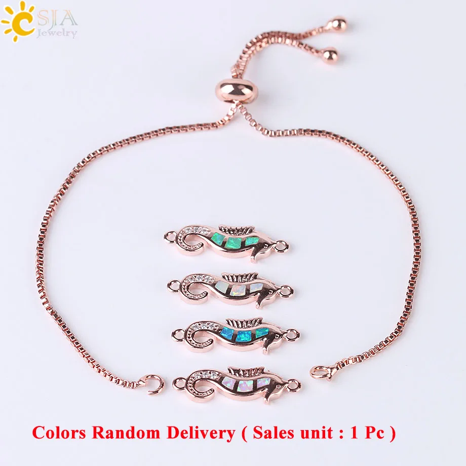 RoseGold Plated-1PCS CSJA огненный опал морской конек изящный браслет браслеты для девочек Розовое Золото Серебро Цвет Кристалл Циркон регулируемые Свадебные ювелирные изделия F467 - Окраска металла: RoseGold Plated-1PCS
