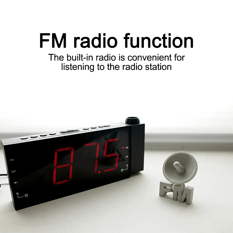 Multi-function projection clock FM Radio Alarm With Snooze Function Display Sleep Timer LED digital for bedroom | Дом и сад