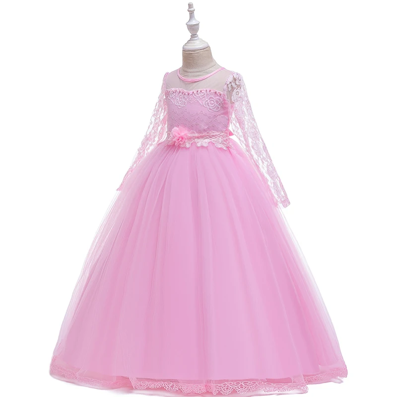 White Long Sleeve Pink Bridesmaid Dress Kids Dresses For Girls Clothing Princess Dress Girl Party Wedding Dress 10 12 Year
