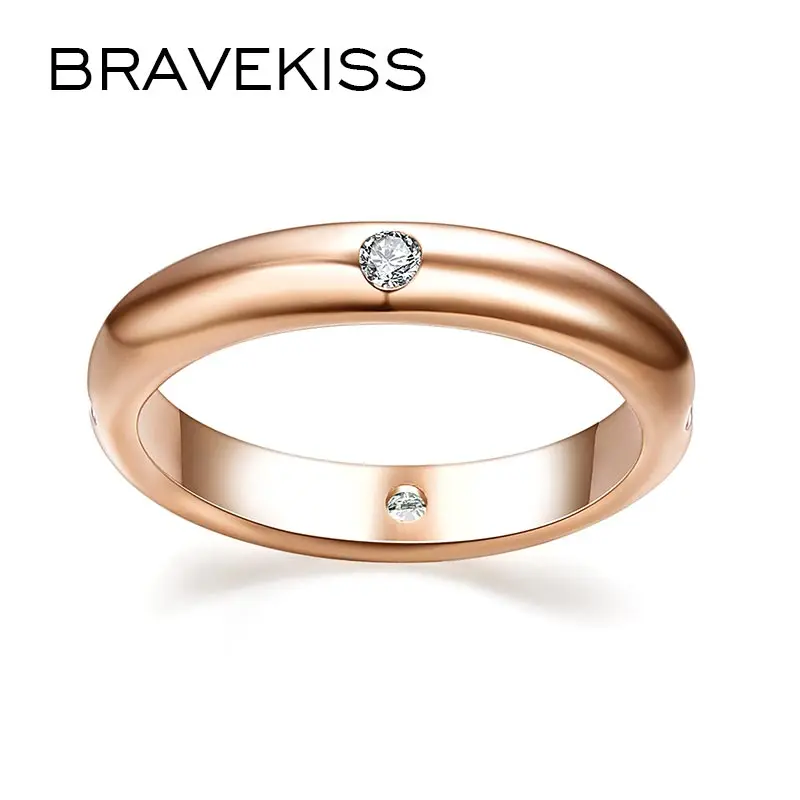 Женское кольцо BRAVEKISS классическое розовое золото с фианитом для свадьбы 2019 |