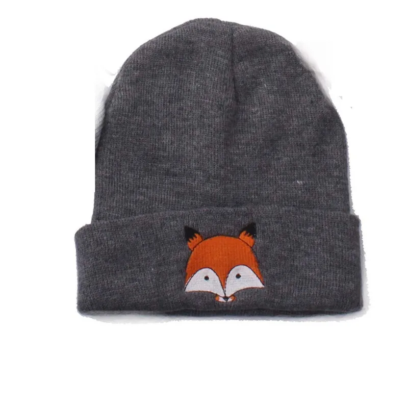 Winter Adult Unisex Knit Cartoon Fox Beanies Cap for Women High Quality Breathable Keep Warm Soft Hats Man Parent child Cap W20 - Цвет: Темно-серый