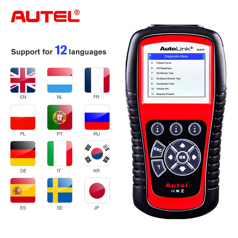 Autel Autolink AL619 OBD2 сканер автомобильный диагностический инструмент считыватель