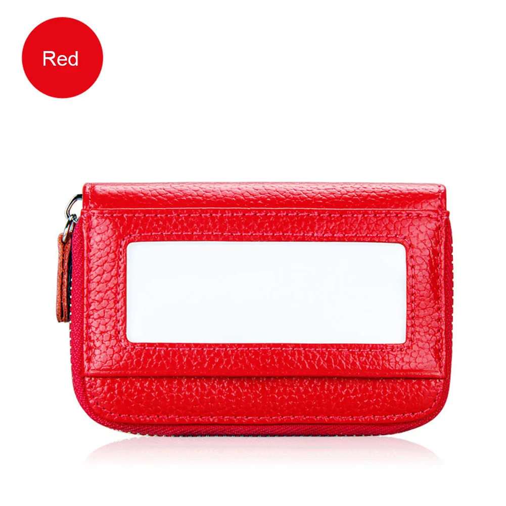 

Hot Selling Genuine Leather Zipper Credit Card Wallet RFID Cards Holder Protector ID Cards Window Wallet Bag -B5