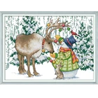 Набор для вышивки крестиком NKF, комплект для домашнего декора с изображением лося и снеговика, 11CT 14CT, Китайская вышивка крестиком