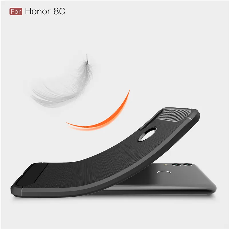 Черный чехол из углеволокна для Huawei Honor 8C BKK-AL10 высокого качества с мягкой задней крышкой из силикона Play.