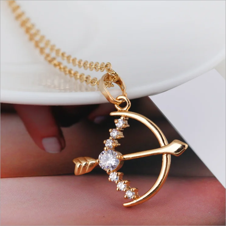 Золото Цвет лук Форма кулон Цепочки и ожерелья s для женщины Мода Циркон Шарм