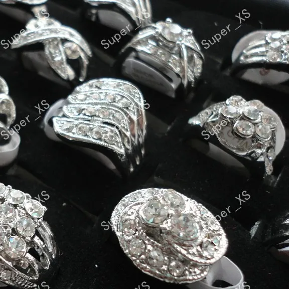 

80pcs wholesale jewelry ring lots top multi-Rhinestone silver Plated Rings free shipping BL156