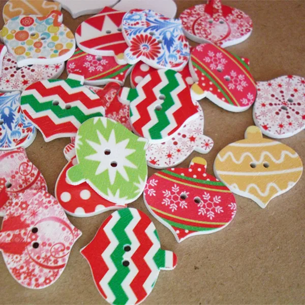 100PCs Christmas Hot Lantern Mixed Wooden Buttons Sewing 25mm x26mm For Diy |