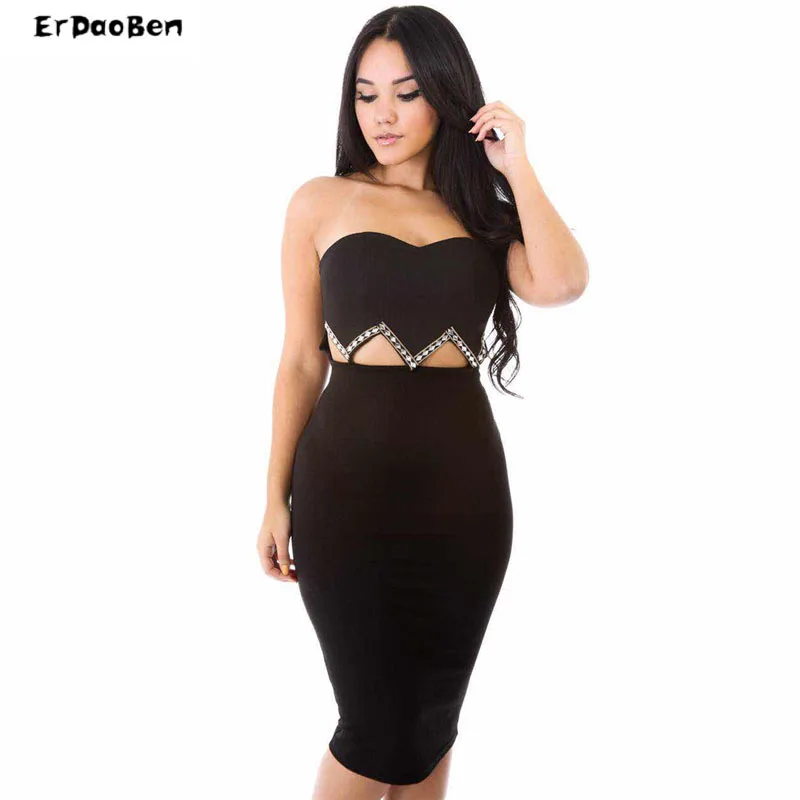 Высокое качество высокое пикантные летние Bodycon платье для женщин черный цвет