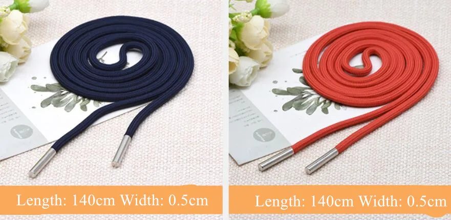 1Pc Solid Color Polyester Cord 140CM Copper Bead Caps Decorative Cap Rope For Sweater Sports Pants Waist Rope Belt