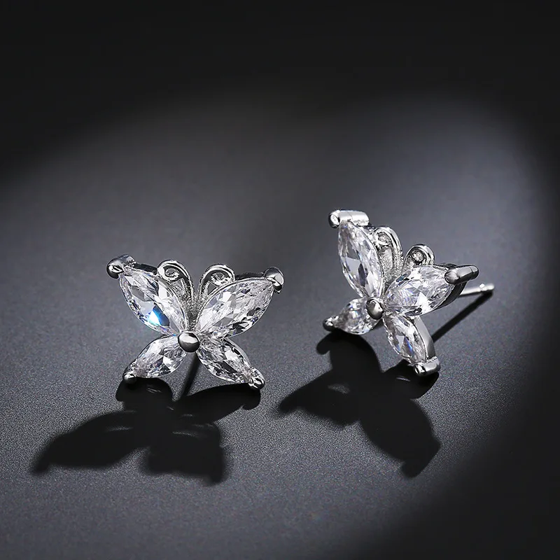 Moqu Новая Мода Хрустальная бабочка серебряные серьги с шипами вкладывая