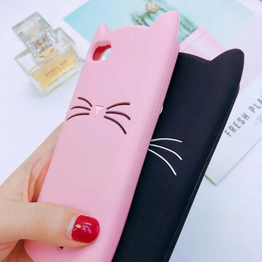 Милый мягкий силиконовый чехол с 3D рисунком кота розового и черного цвета для Sony