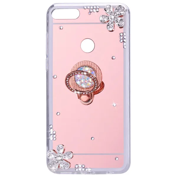 rose gold Зеркало Bling держатель чехол для huawei P20 Lite Honor 7C 7A Pro Y5 Y9 Y7 Y6 Prime Honor 8X 8A 20 10 i 9 Lite P Smart Z - Цвет: rose gold