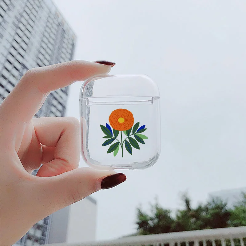 Модный Ретро чехол с цветочным рисунком для AirPods прозрачный жесткий Bluetooth зарядки