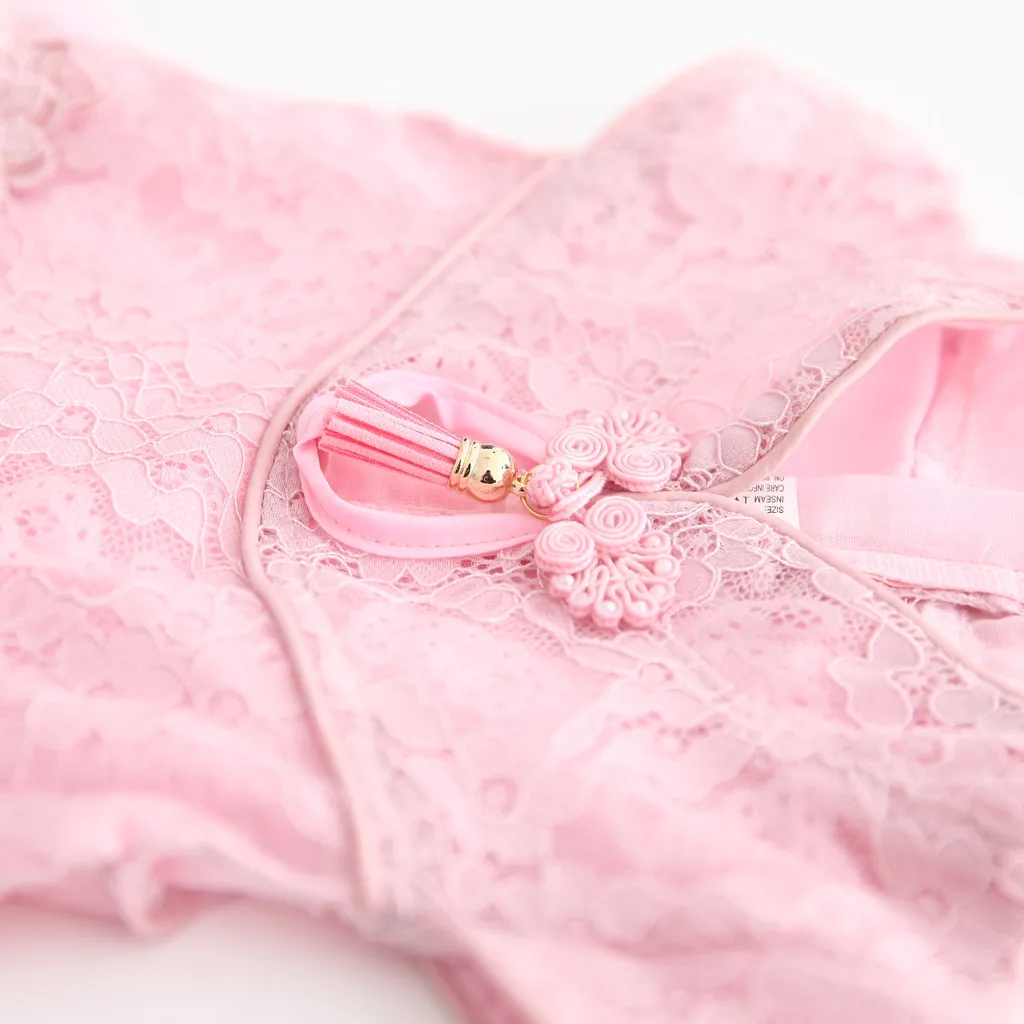 Toddler Kid Baby Girl Floral Embroidery Lace Patchwork Cheongsam Princess Dress 2019 Chinese style Dresses | Детская одежда и