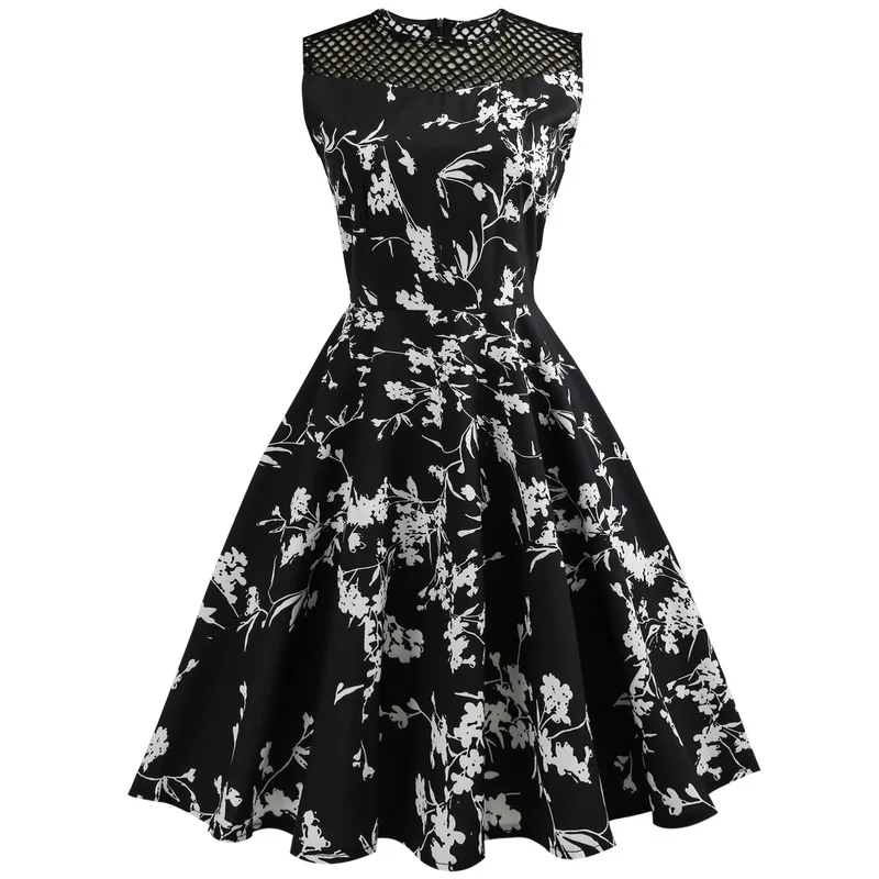 Платье женское винтажное с цветочным принтом без рукавов 50s|party sexy dress|swing dressprint dress