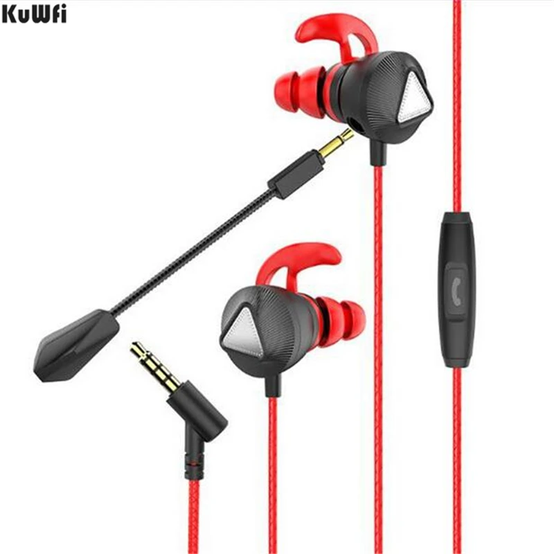KuWFi Игровые наушники спортивные со съемным HD микрофоном 3 5 мм позолоченный разъем