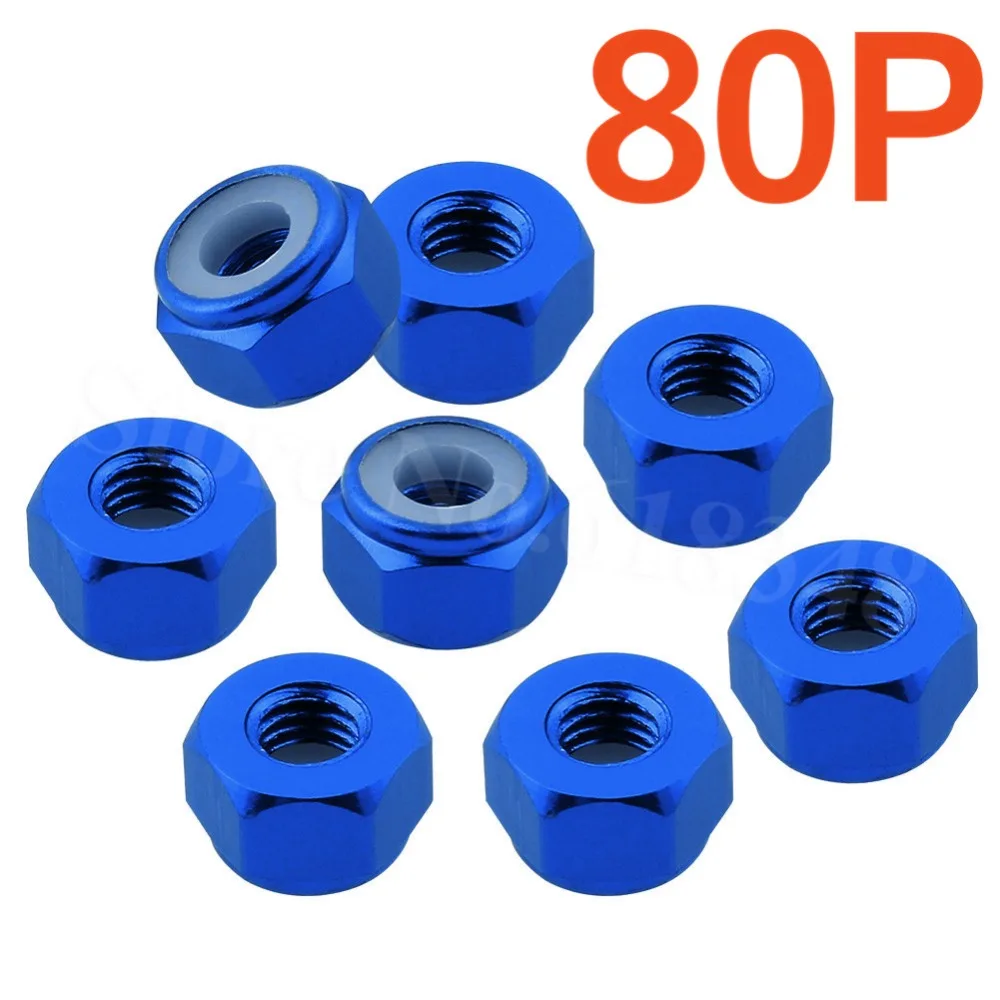 80 шт. алюминиевый M3 Locknuts нейлоновый самозатягивающийся для радиоуправляемых
