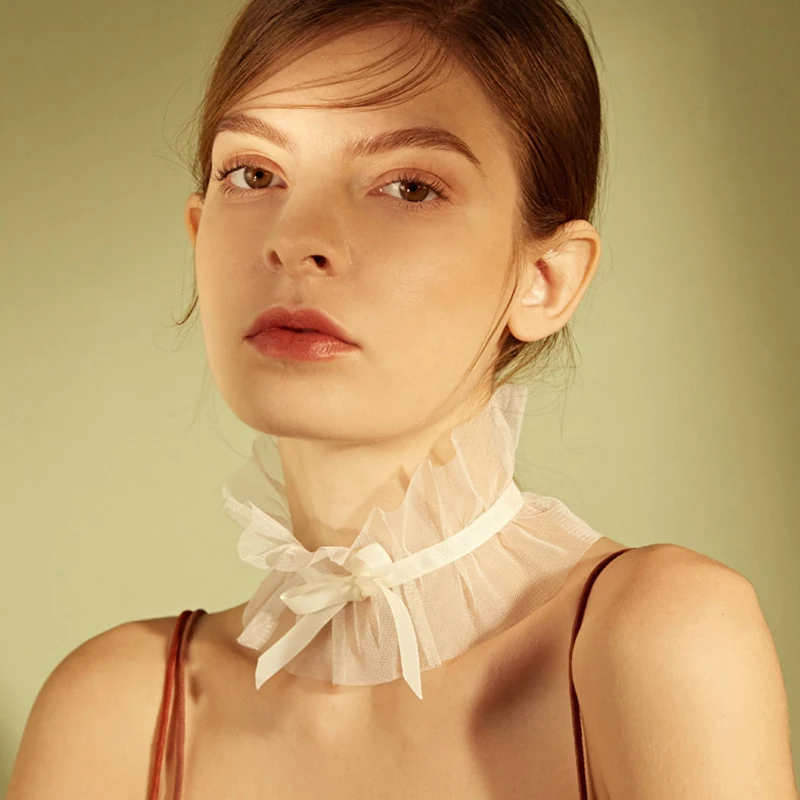 SRCOI Trendy Black White Bow Knot Lace Choker Women Sexy Exaggeration Wide Hollow Gothic Chokers Necklaces For Jewelry | Украшения и