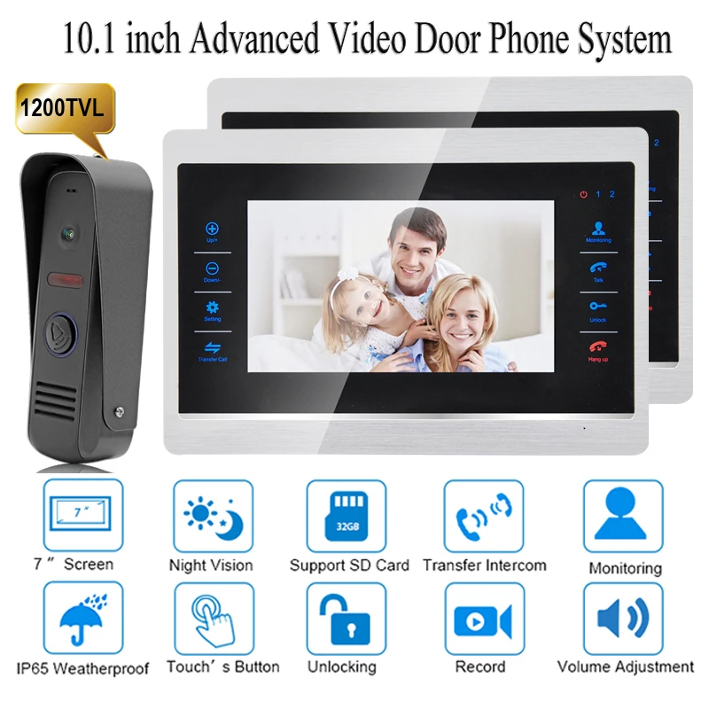 10 дюймов видео телефон двери Запись HD 1200TVL дверной звонок Камера и хэндс фри