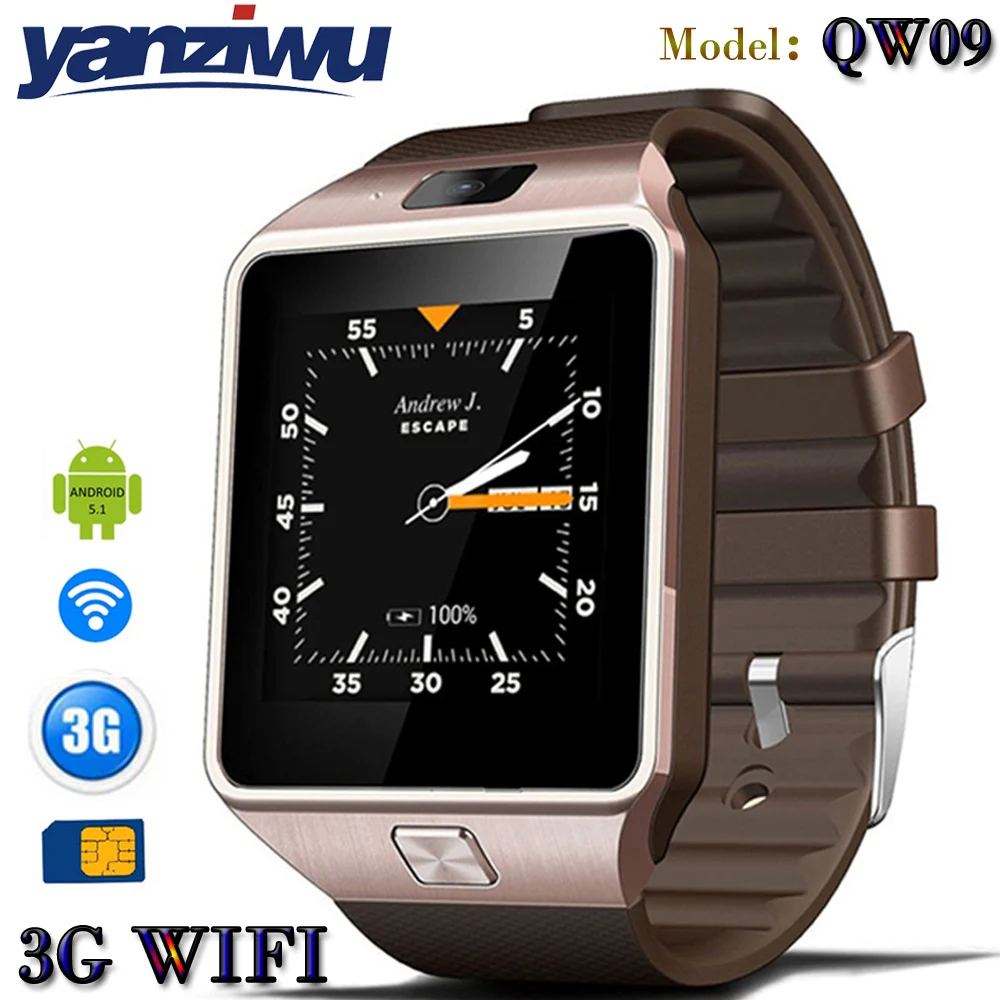 Yanziwu Новый смарт часы Android 4.4 qw09 Wi Fi 3G Bluetooth 4.0 наручные MTK6572 Dual Core 512 МБ/4 ГБ шагомер