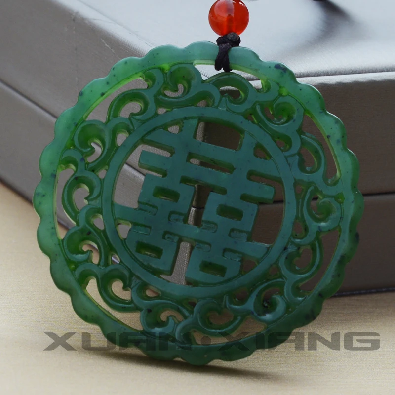 Ожерелье с кулоном из натурального нефрита двусторонний резной кулон зеленым