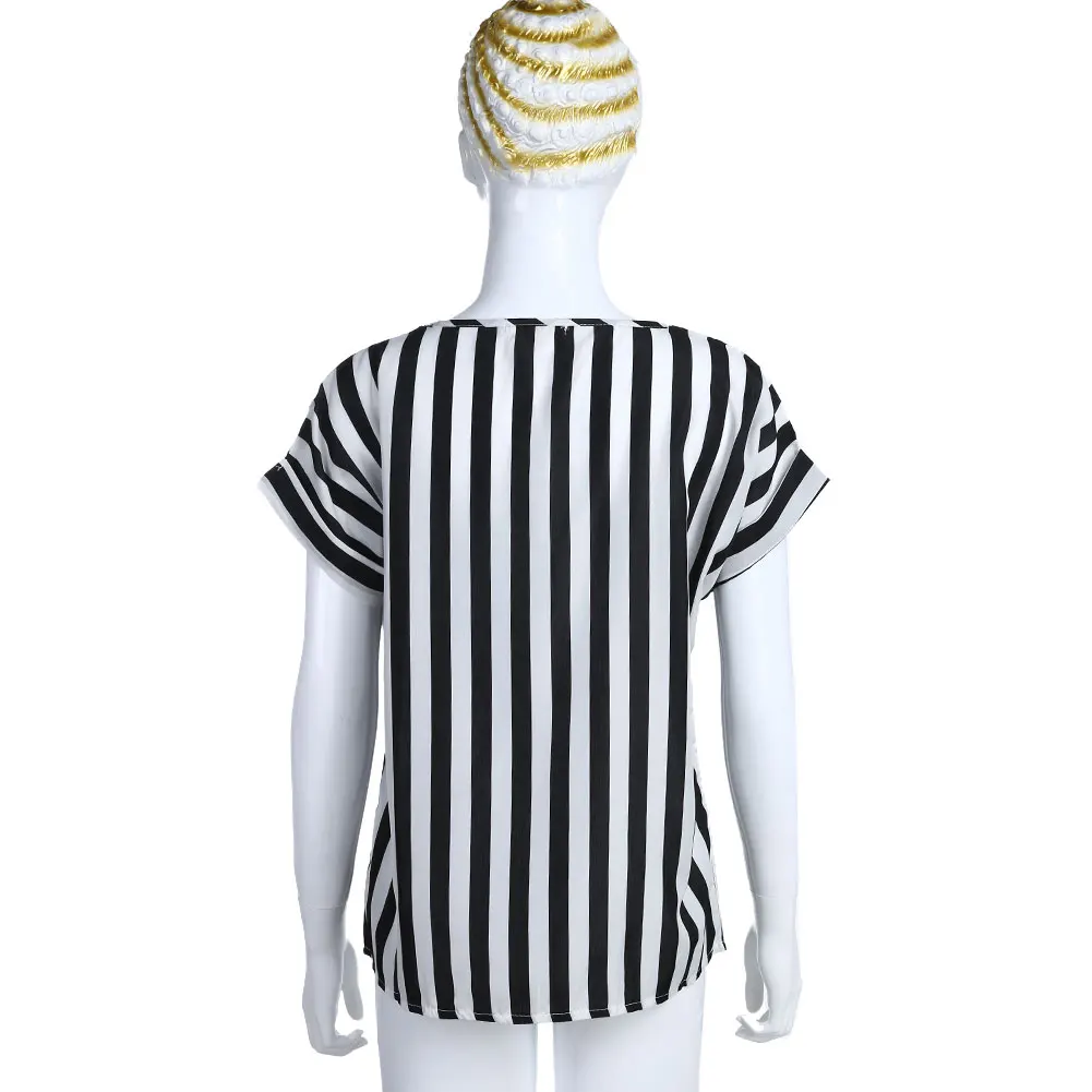 Модная летняя футболка Для женщин шифон Топ в полоску Футболка Большой Размеры