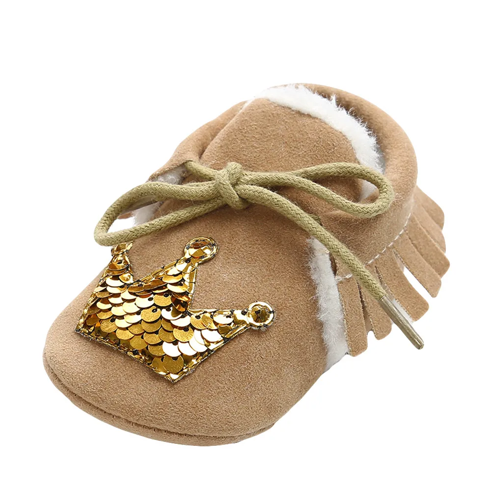 Baby cotton bandages plus velvet crown straps winter warm sequins children's casual shoes |