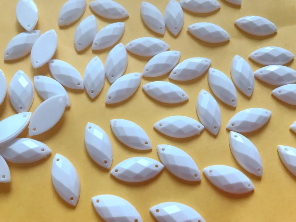 

100pcs Sew On white Acrylic Rhinestone Crystal Flatback Navette shape 9*20mm