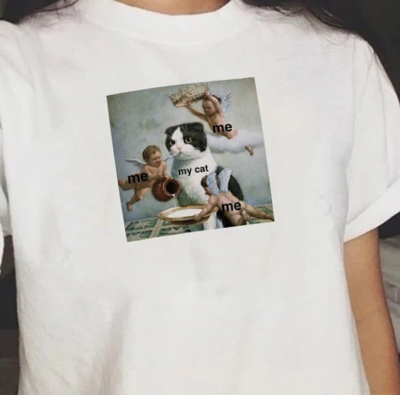 Летняя Милая женская футболка с принтом Me My Cat модная коротким рукавом