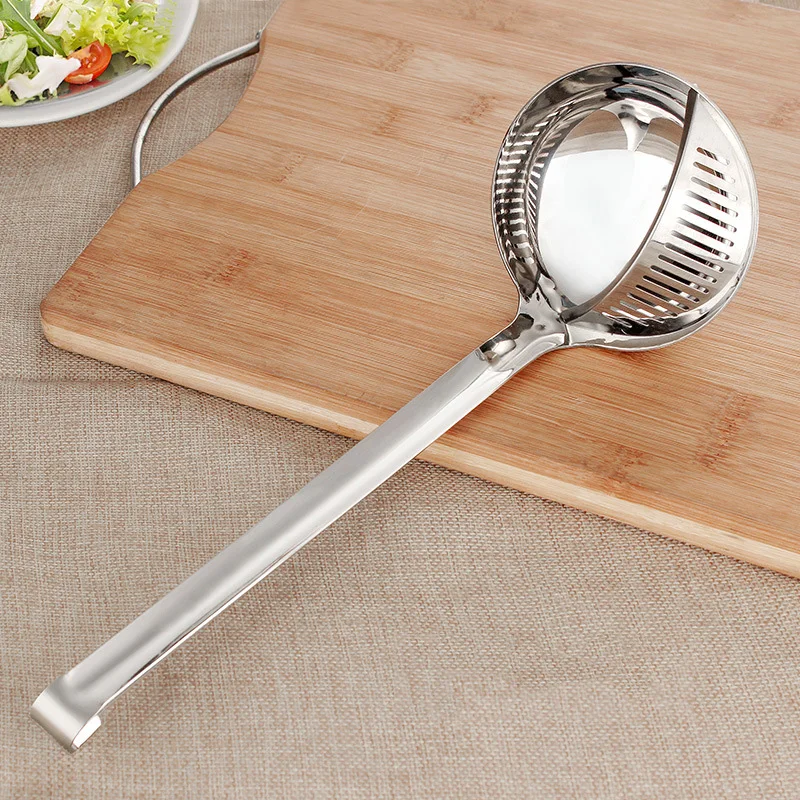 

BalleenShiny Stainless Steel Colander Filter Oil Spoon Scoop Kitchen Vegetable Strainer Long Drain Veggies Gadget Cooking Tools