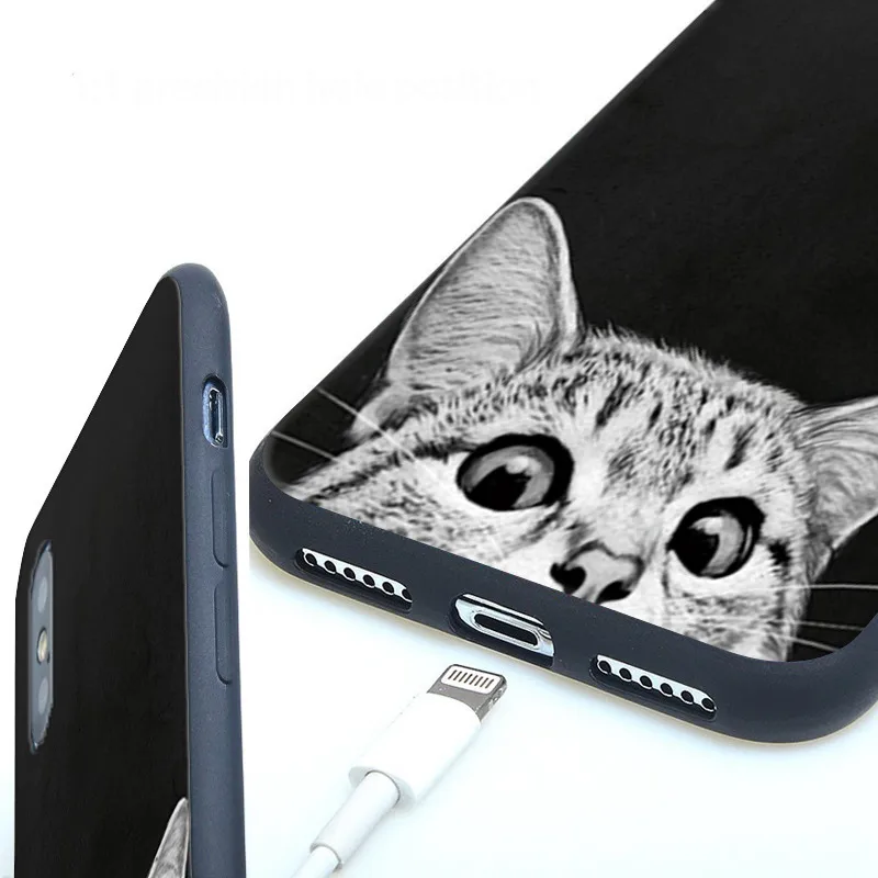 С принтом с кошкой Чехол для iPhone 8 Мягкий силиконовый чехол мобильного телефона X 6