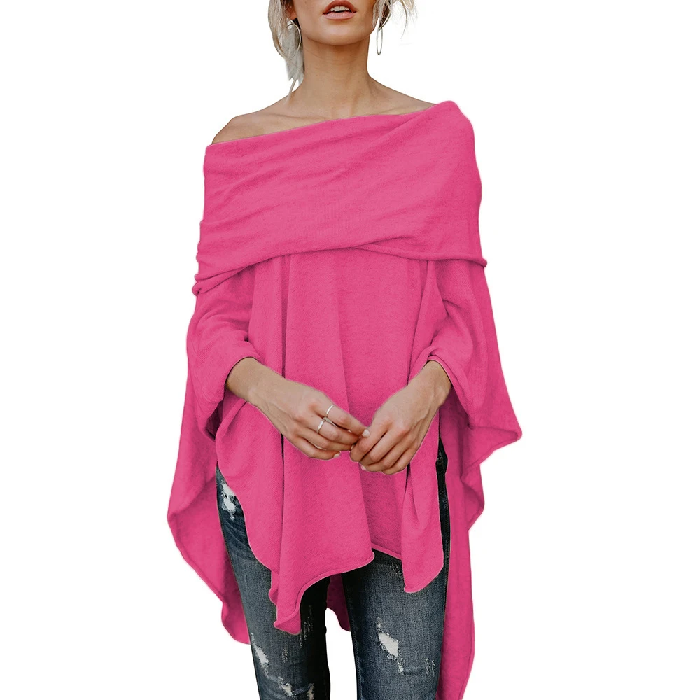Women Cloak T shirts Asymmetrical Tops Sexy Off Shoulder Shawl tshirt Slash Neck Loose T-shirts Female WDC1439 | Женская одежда