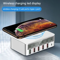 wireless charger for samsung iphone multi 5 usb charger station fast charging dock led screen qc3 0 type c charger eu us uk plug