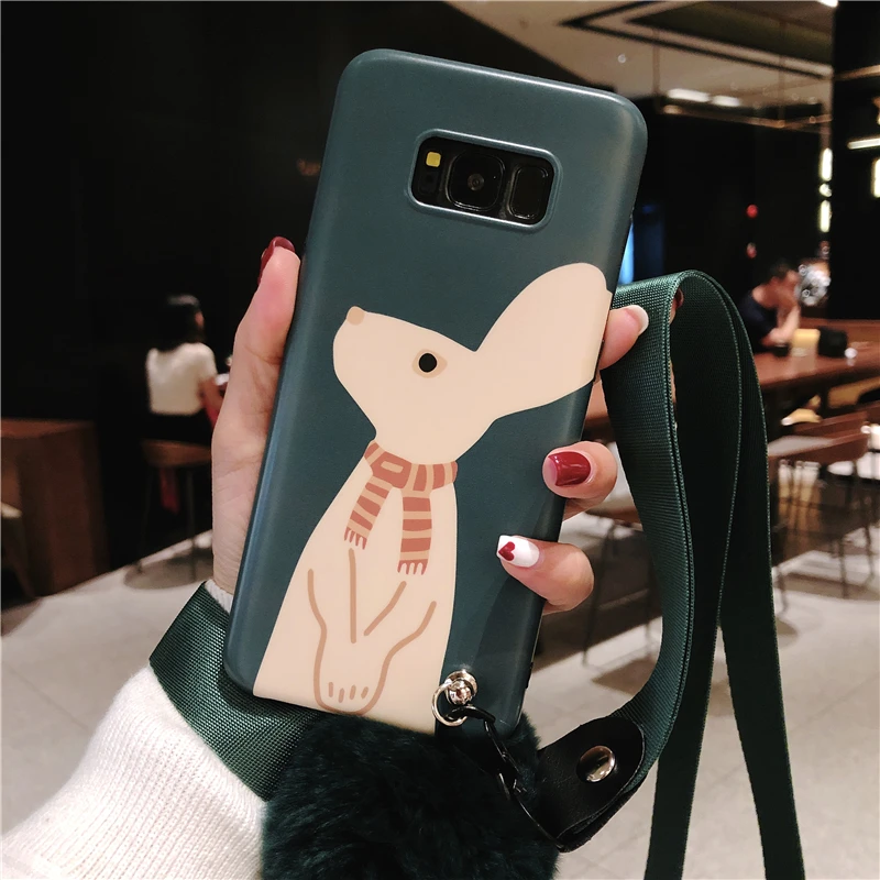 Sam S9 plus Rabbit Case Cute Soft green cover For Samsung Galaxy S8 S8plus note8 note9 Cartoon Shell case + fuzzy strap |