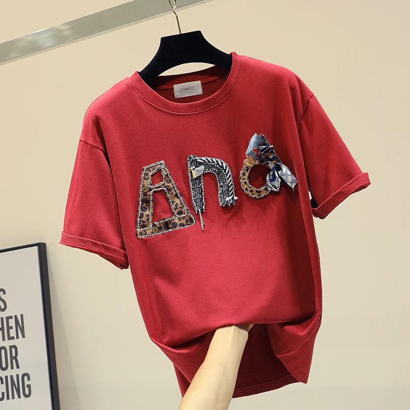 2019 специальное предложение хлопковая Футболка с круглым вырезом и аппликацией в