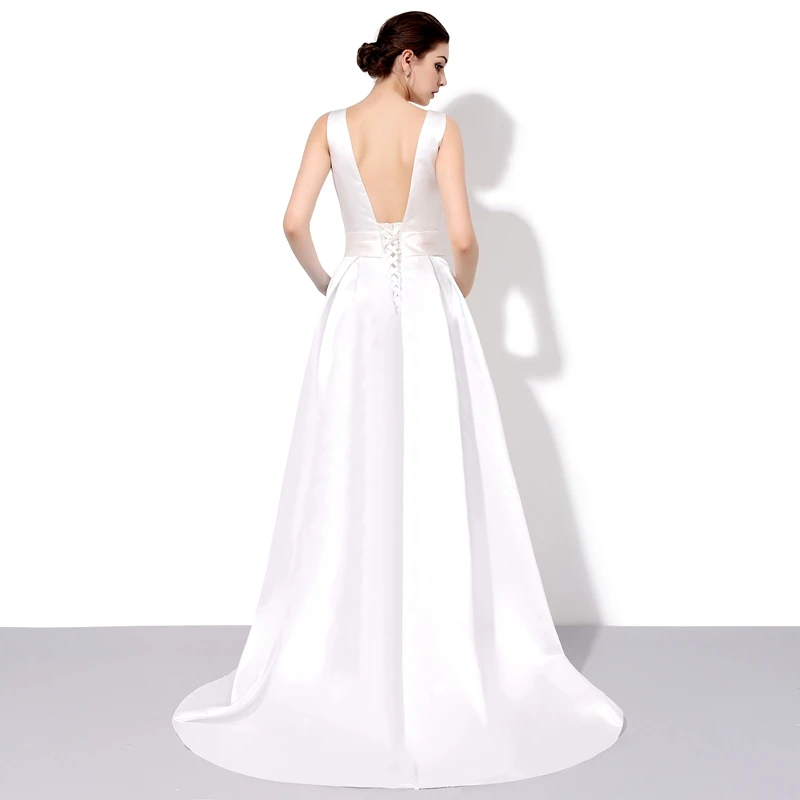 SSYFashion невесты банкет Элегантное Длинное Вечернее Платье Простое Белое Атласное