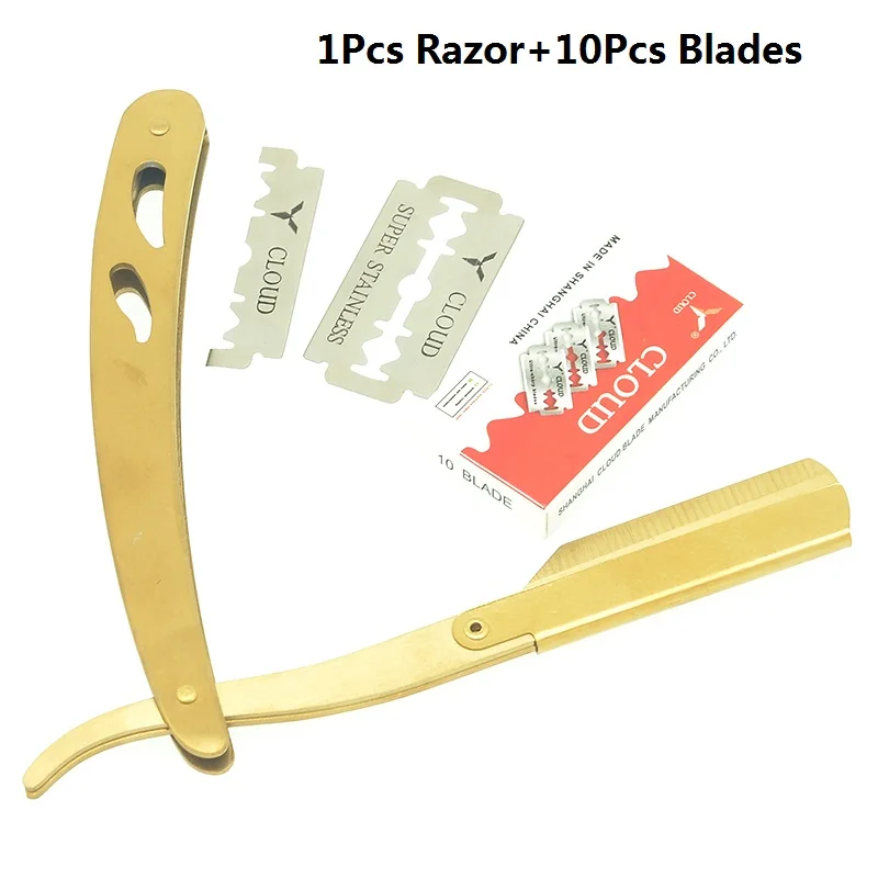HC0016 10Blades Meisha 1 шт. бритвы для волос и 10 шт. лезвия парикмахерские бритвы Парикмахерская бритва из нержавеющей стали складной нож для бритья HC0003 - Цвет: HC0016 10Blades