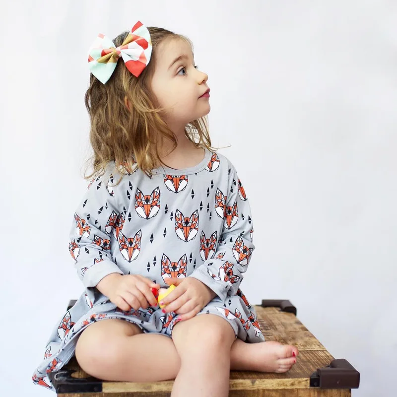 Stay Naive Girl Clothes 2021 Fall Fashion Fox Print Cotton Dress Long Sleeve Casual Apparel | Детская одежда и обувь